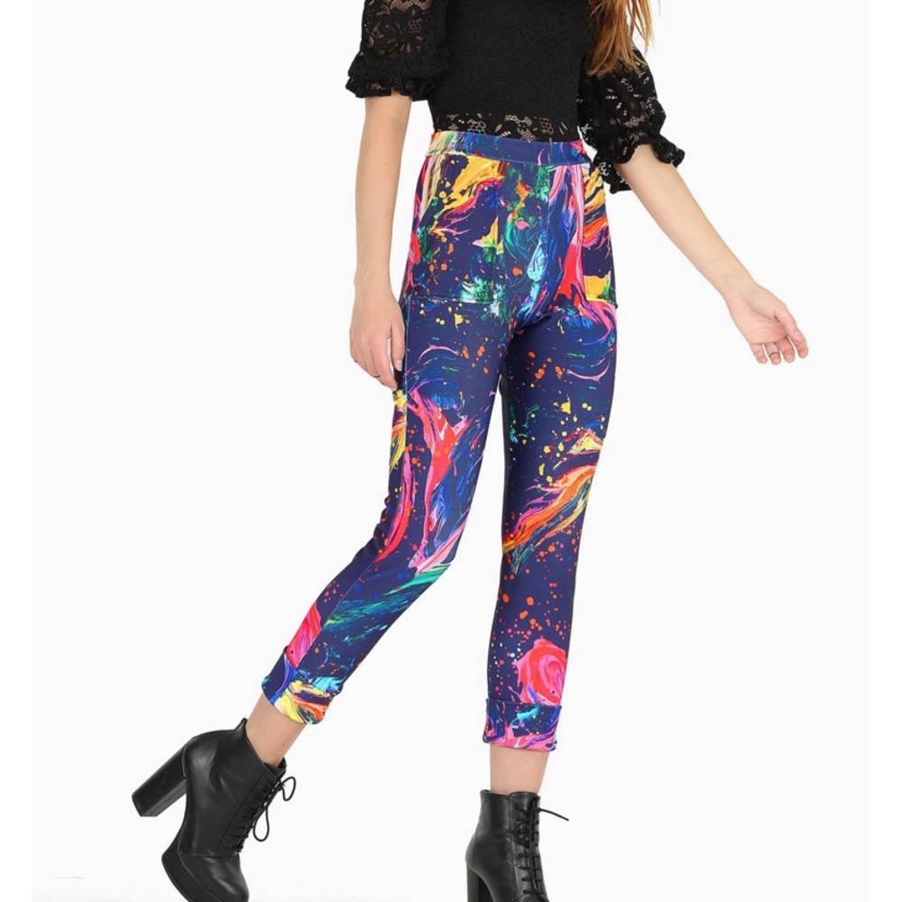 Blackmilk Neon Paint-Splash Cropped Pants